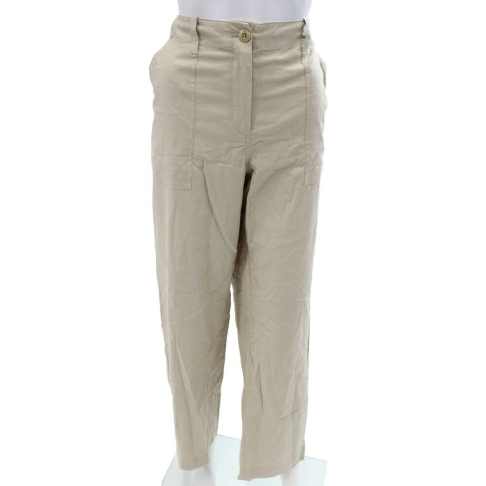 Trina Turk Womens Chino Pants Beige 57% Linen Button Closure Size 8